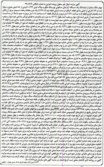 مزایده مزایده چهار دانگ مشاع از ششدانگ یک قطعه آپارتمان مسکونی