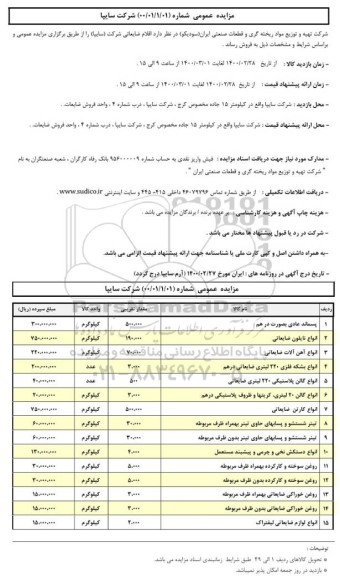 مزایده،مزایده اقلام ضایعاتی