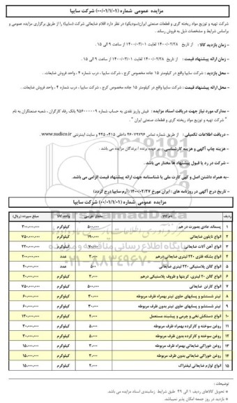 مزایده،مزایده  اقلام ضایعاتی 