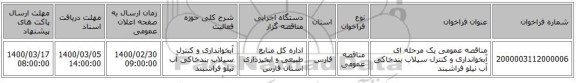 مناقصه عمومی یک مرحله ای آبخوانداری و کنترل سیلاب بندخاکی آب نیلو فراشبند