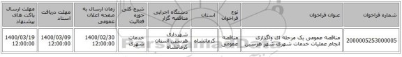 مناقصه عمومی یک مرحله ای واگذاری انجام عملیات خدمات شهری شهر هرسین 