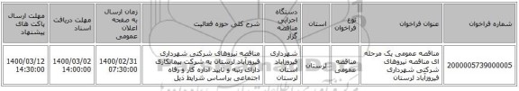 مناقصه عمومی یک مرحله ای مناقصه نیروهای شرکتی شهرداری فیروزآباد لرستان 
