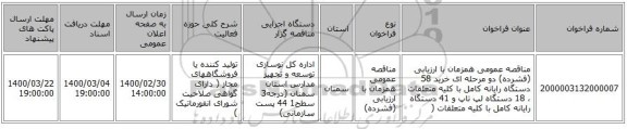 مناقصه عمومی همزمان با ارزیابی (فشرده) دو مرحله ای خرید  58 دستگاه رایانه کامل با کلیه متعلقات  ، 18 دستگاه لپ تاپ و 41 دستگاه رایانه کامل با کلیه متعلقات  ( 