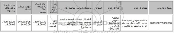 مناقصه عمومی همزمان با ارزیابی (فشرده) دو مرحله ای خرید تجهیزات کلاسی