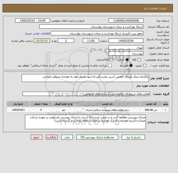 استعلام واگذاری مرکز خدمات کاهش آسیب وابستگی به سوء مصرف مواد به معتادان تزریقی خیابانی 