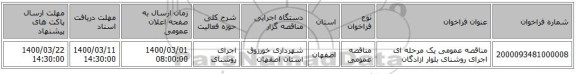 مناقصه عمومی یک مرحله ای اجرای روشنای بلوار ازادگان