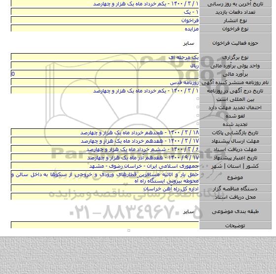 حمل بار و اثاثیه مسافرین قطارهای ورودی و خروجی از سکوها به داخل سالن و محوطه بیرونی ایستگاه راه آه