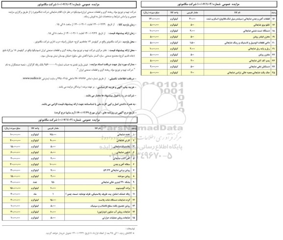 مزایده اقلام ضایعاتی شرکت