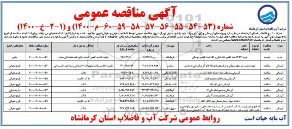 مناقصه پروژه های آبرسانی و خرید تجهیزات 
