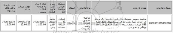 مناقصه عمومی همزمان با ارزیابی (فشرده) یک مرحله ای احداث حصار بتنی اطراف ایستگاههای تقلیل فشار CGS کربنات سدیم  سرخه ، شهرک صنعتی جنت آباد ، ایوانکی و محور صن