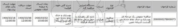 مناقصه عمومی یک مرحله ای بهسازی و حذف نقاط حادثه خیز گلدشت آشیانه خمین