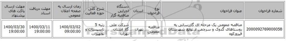 مناقصه عمومی یک مرحله ای گازرسانی به روستاهای گدوک و سرچمن از توابع شهرستان فیروزکوه