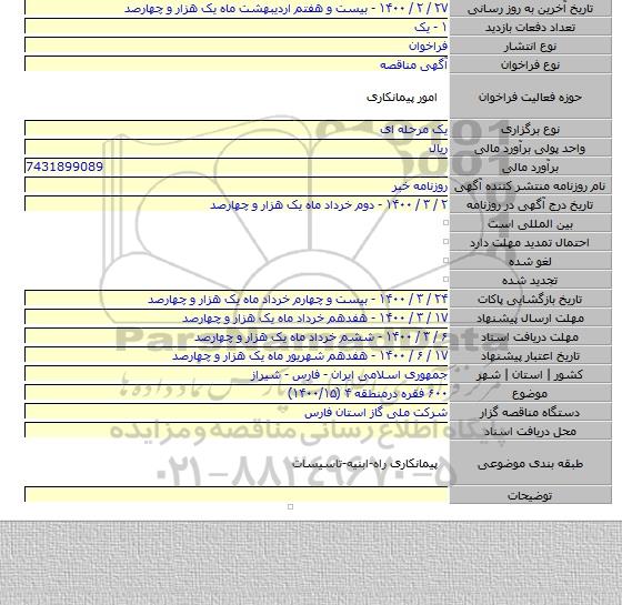 ۶۰۰ فقره درمنطقه ۴ (۱۴۰۰/۱۵)