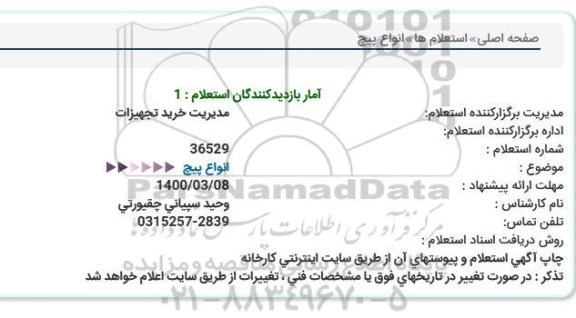 استعلام انواع پیچ  