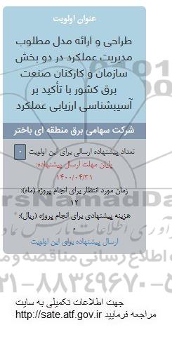 فراخوان، فراخوان​ طراحی و ارائه مدل مطلوب مدیریت عملکرد در دو بخش سازمان و کنارکنان صنعت برق...