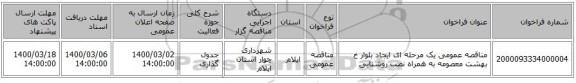 مناقصه عمومی یک مرحله ای ایجاد بلوار  خ بهشت معصومه  به همراه نصب روشنایی 