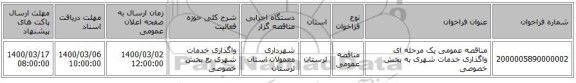 مناقصه عمومی یک مرحله ای واگذاری خدمات شهری به بخش خصوصی