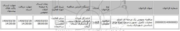 مناقصه عمومی یک مرحله ای انجام عملیات تکمیل، تجهیز و مرمت موزه مردم شناسی شهرداری رشت 