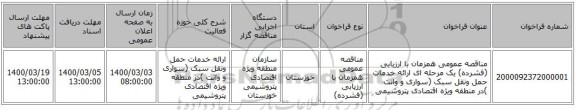 مناقصه عمومی همزمان با ارزیابی (فشرده) یک مرحله ای ارائه خدمات  حمل ونقل سبک (سواری و وانت )در منطقه ویژه اقتصادی پتروشیمی