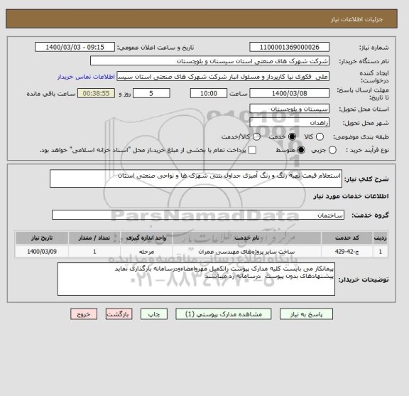 استعلام استعلام قیمت تهیه رنگ و رنگ آمیزی جداول بتنی شهرک ها و نواحی صنعتی استان