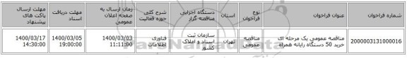 مناقصه عمومی یک مرحله ای خرید 50 دستگاه رایانه همراه 