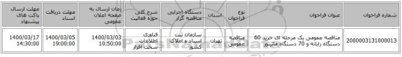 مناقصه عمومی یک مرحله ای خرید 60 دستگاه رایانه و 70 دستگاه مانیتور 