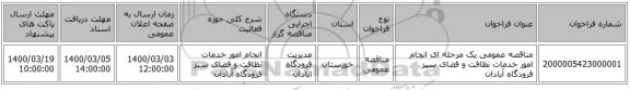 مناقصه عمومی یک مرحله ای انجام امور خدمات نظافت و فضای سبز فرودگاه آبادان