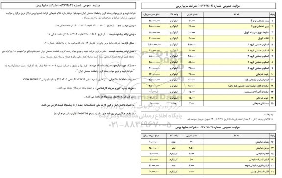 مزایده، مزایده فروش اقلام ضایعاتی ...