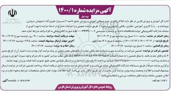 مزایده، مزایده اجاره املاک