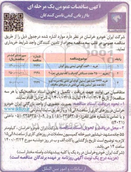 مناقصه، مناقصه خرید 600 عدد گوشی ایمنی روی گوش 	...