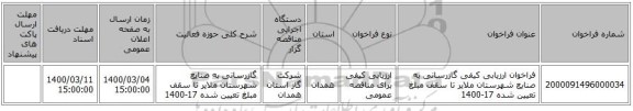 فراخوان ارزیابی کیفی گازرسانی به صنایع شهرستان ملایر تا سقف مبلغ تعیین شده 17-1400 
