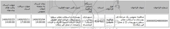 مناقصه عمومی یک مرحله ای بهسازی و آسفالت معابر سطح شهرریجاب (( از محل قیر رایگان))