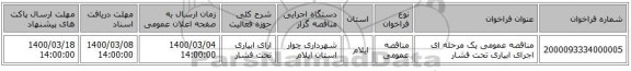 مناقصه عمومی یک مرحله ای اجرای ابیاری تحت فشار 
