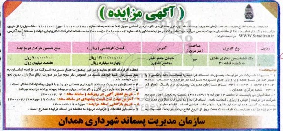 مزایده،مزایده یک قطعه زمین تجاری 72 مترمربع 