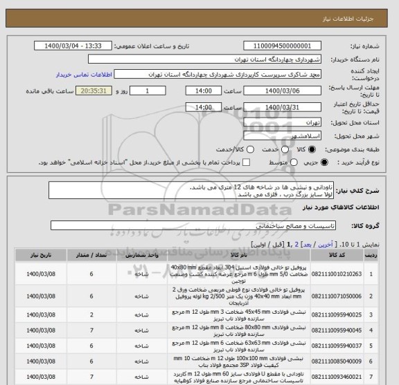 استعلام ناودانی و نبشی ها در شاخه های 12 متری می باشد.
لولا سایز بزرگ درب ، فلزی می باشد