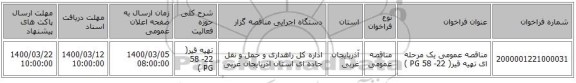 مناقصه عمومی یک مرحله ای تهیه قیر( 22- 58 PG )