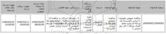مناقصه عمومی همزمان با ارزیابی (فشرده) یک مرحله ای طرح جامع گمرک بازرگان ( فاز دوم اجرایی )