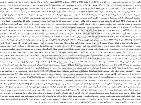 آگهی مزایده ششدانگ یکدستگاه آپارتمان