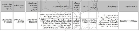 مناقصه، مناقصه عمومی یک مرحله ای برون سپاری فعالیتهای بهره برداری, سامانه تدارکات الکترونیکی دولت