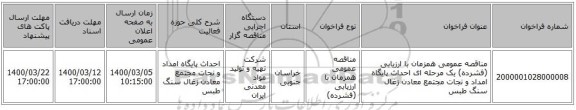 مناقصه عمومی همزمان با ارزیابی (فشرده) یک مرحله ای احداث پایگاه امداد و نجات مجتمع معادن زغال سنگ طبس     