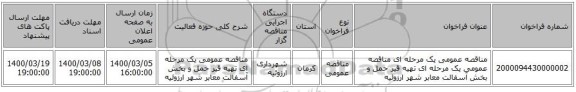 مناقصه عمومی یک مرحله ای مناقصه عمومی یک مرحله ای تهیه قیر حمل و بخش آسفالت معابر شهر ارزوئیه