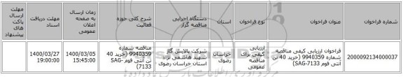 فراخوان ارزیابی کیفی مناقصه شماره 9940359 (خرید 40 تن آنتی فوم SAG-7133)