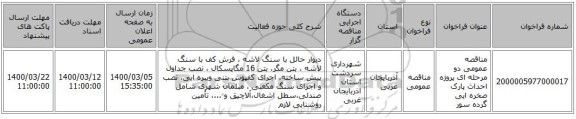 مناقصه عمومی دو مرحله ای پروژه احداث پارک صخره ایی گرده سور
