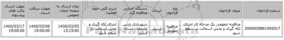مناقصه عمومی یک مرحله ای اجرای لکه گیری و پخش آسفالت در سطح شهر