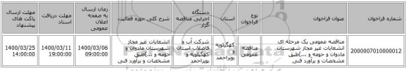 مناقصه عمومی یک مرحله ای انشعابات غیر مجاز شهرستان مادوان و حومه و ...)طبق مشخصات و برآورد فنی