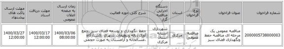 مناقصه عمومی یک مرحله ای مناقصه حفظ ونگهداری فضای سبز 