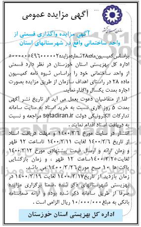 مزایده، مزایده واگذاری قسمتی از واحد ساختمانی