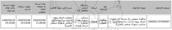 مناقصه عمومی یک مرحله ای عملیات اجرای پروژه احداث ساختمان آتش نشانی شهرک صنعتی لالجین2