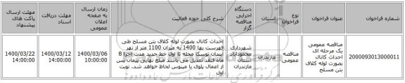 مناقصه عمومی یک مرحله ای احداث کانال بصورت لوله کلاف بتن مسلح