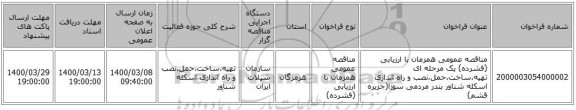 مناقصه عمومی همزمان با ارزیابی (فشرده) یک مرحله ای تهیه،ساخت،حمل،نصب و راه اندازی اسکله شناور بندر مردمی سوزا(جزیره قشم)